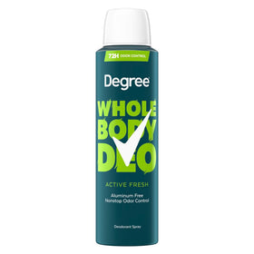 Degree whole body front packaging showing active fresh scent and clean benefit