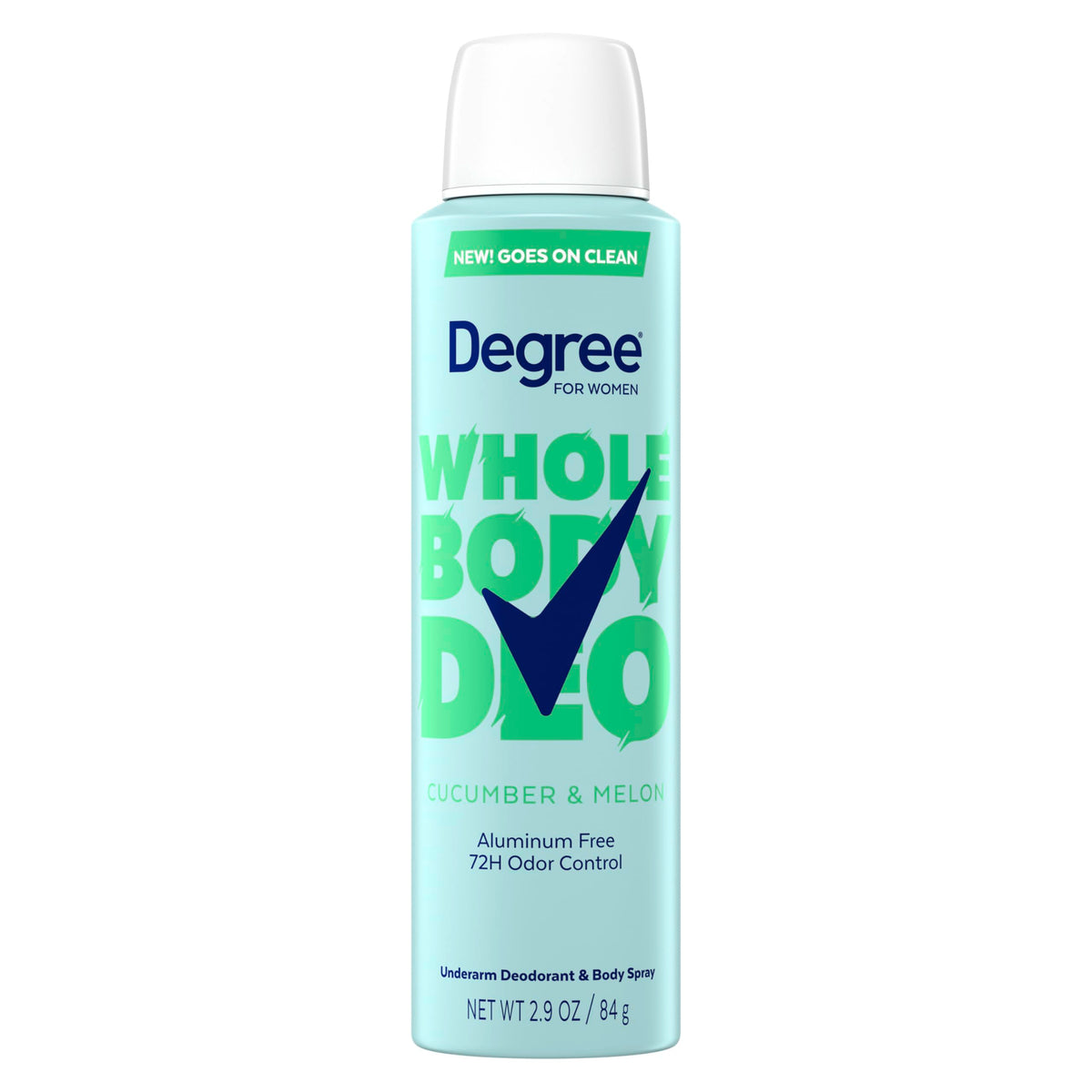 Degree front packaging showing cucumber and melon scent and benefit of long-lasting freshness