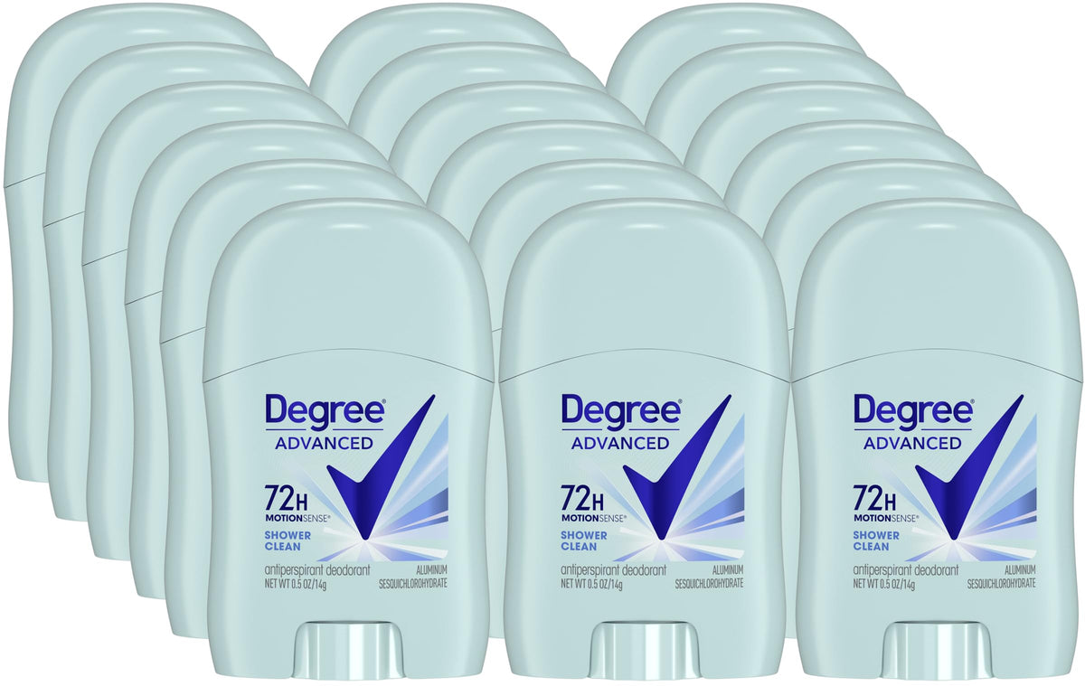 Degree front packaging showing compact travel sticks and clear protection