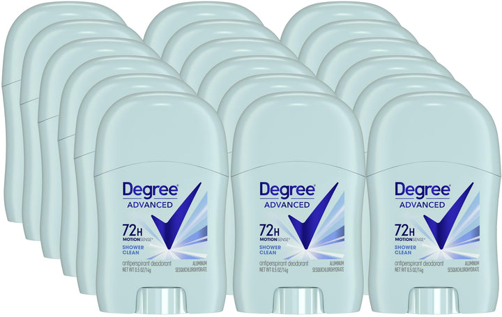Degree front packaging showing compact travel sticks and clear protection