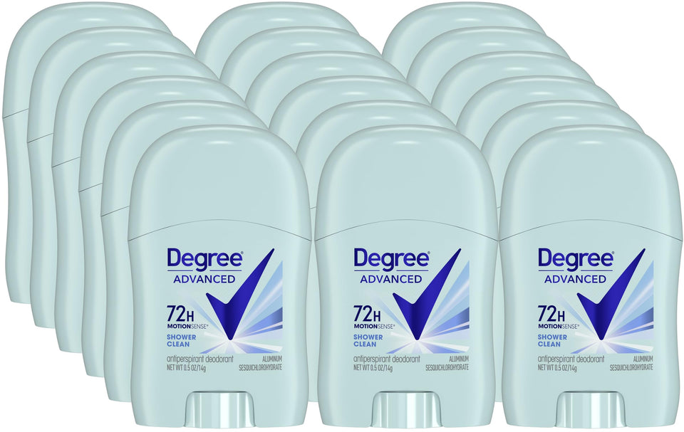 Degree front packaging showing compact travel sticks and clear protection