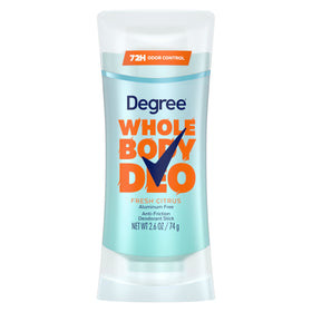 Degree front packaging showing fresh citrus scent and 72H protection benefit