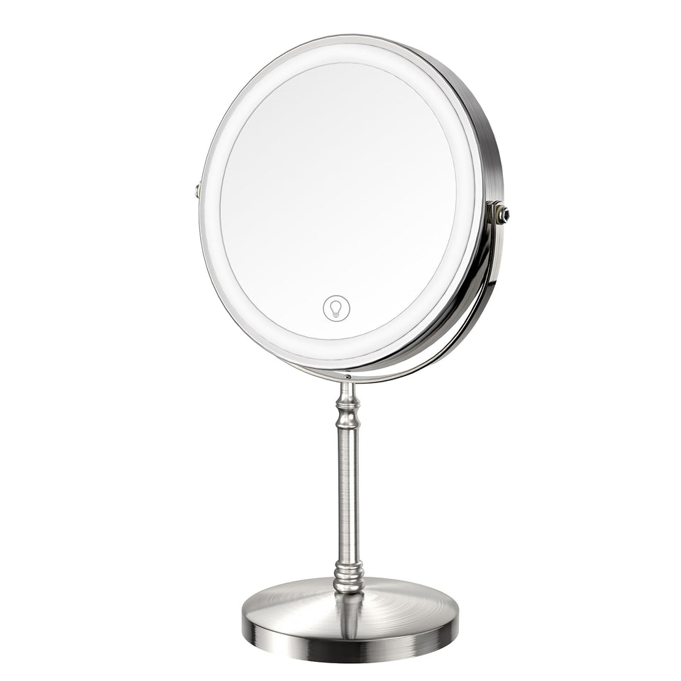 DEIOVWXS front view showing full 8-inch mirror and stable base for precise makeup