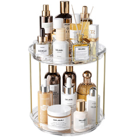 Delamu front view clear organizer showing tidy cosmetics and quick access