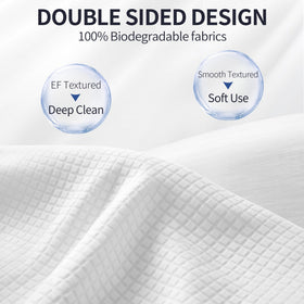 Deluwire towel in hand demonstrates 10x12 inch scale for full-face coverage