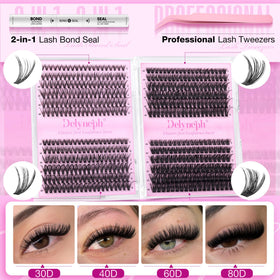 Delyneph close-up of wispy cluster lashes highlighting texture and lightweight comfort