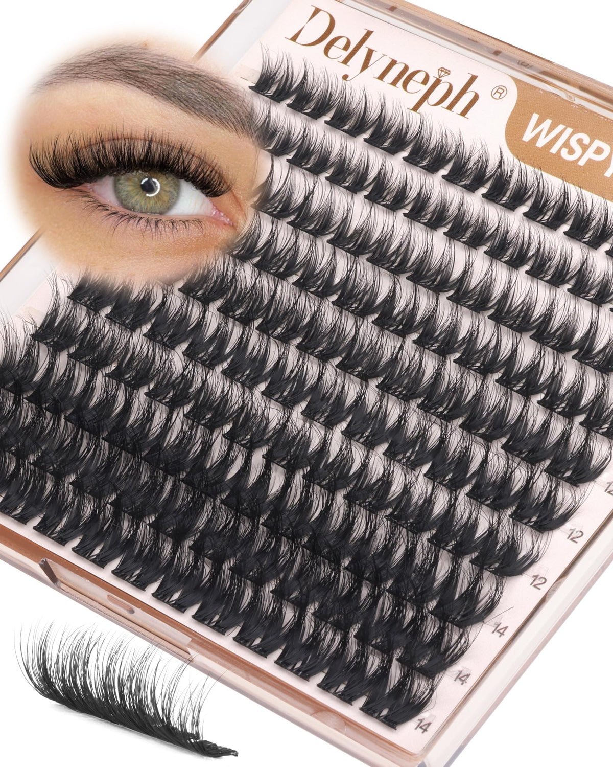 Delyneph front packaging showing fluffy cluster lashes and benefits