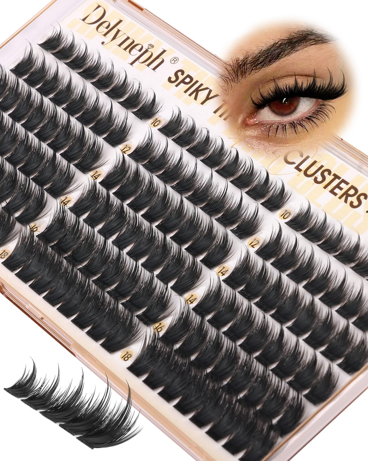 Delyneph front packaging showing manga lash clusters, clear product info and benefit