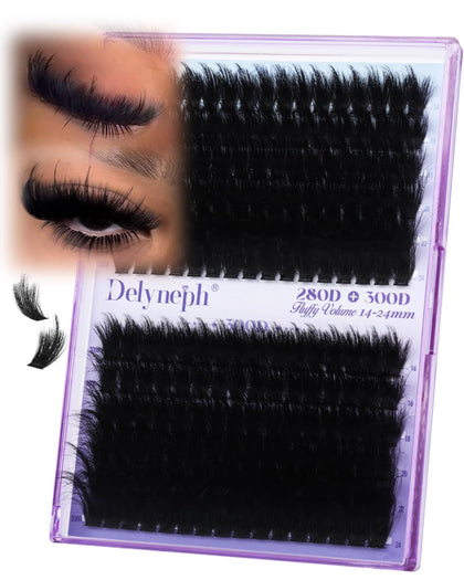 Delyneph front packaging showing mixed-length fluffy clusters for dramatic volume
