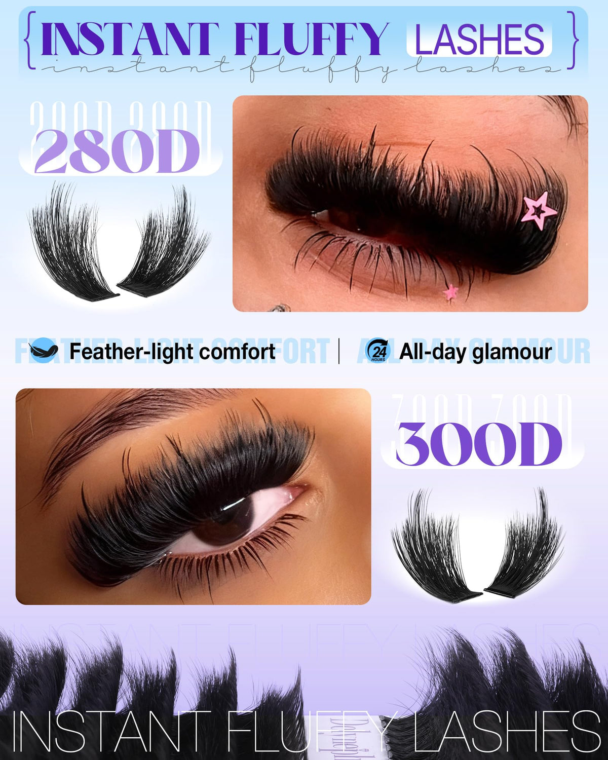 Delyneph lash clusters being applied to natural lashes for lifted D-curl benefit