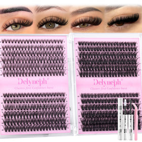 Delyneph lash kit front view showing 456 pieces and included tools for easy at-home use