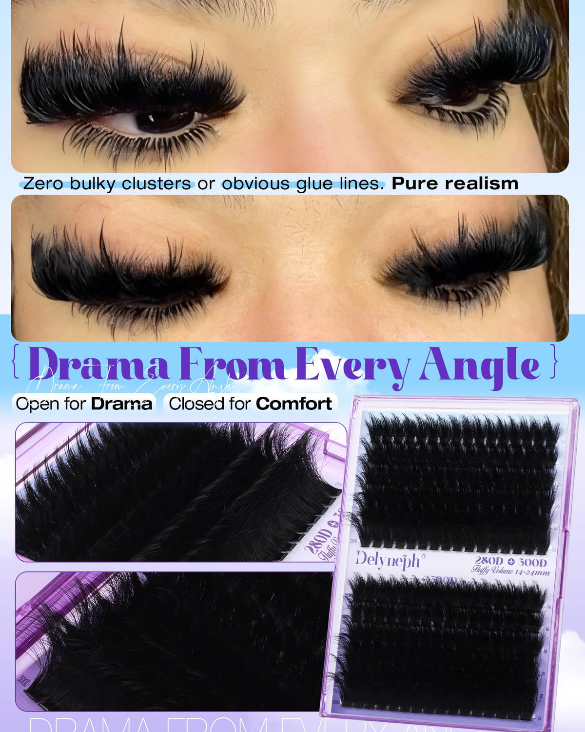 Delyneph mixed 14–24mm clusters arranged to show length range and styling options