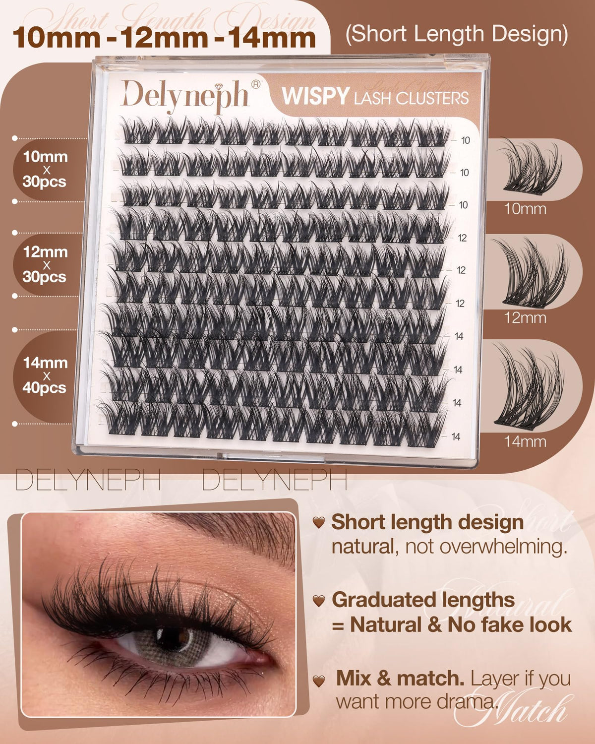 Delyneph length sample display 10mm 12mm 14mm for layered looks