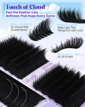 Delyneph model wearing glam manga-style lashes showing dramatic eye-opening effect