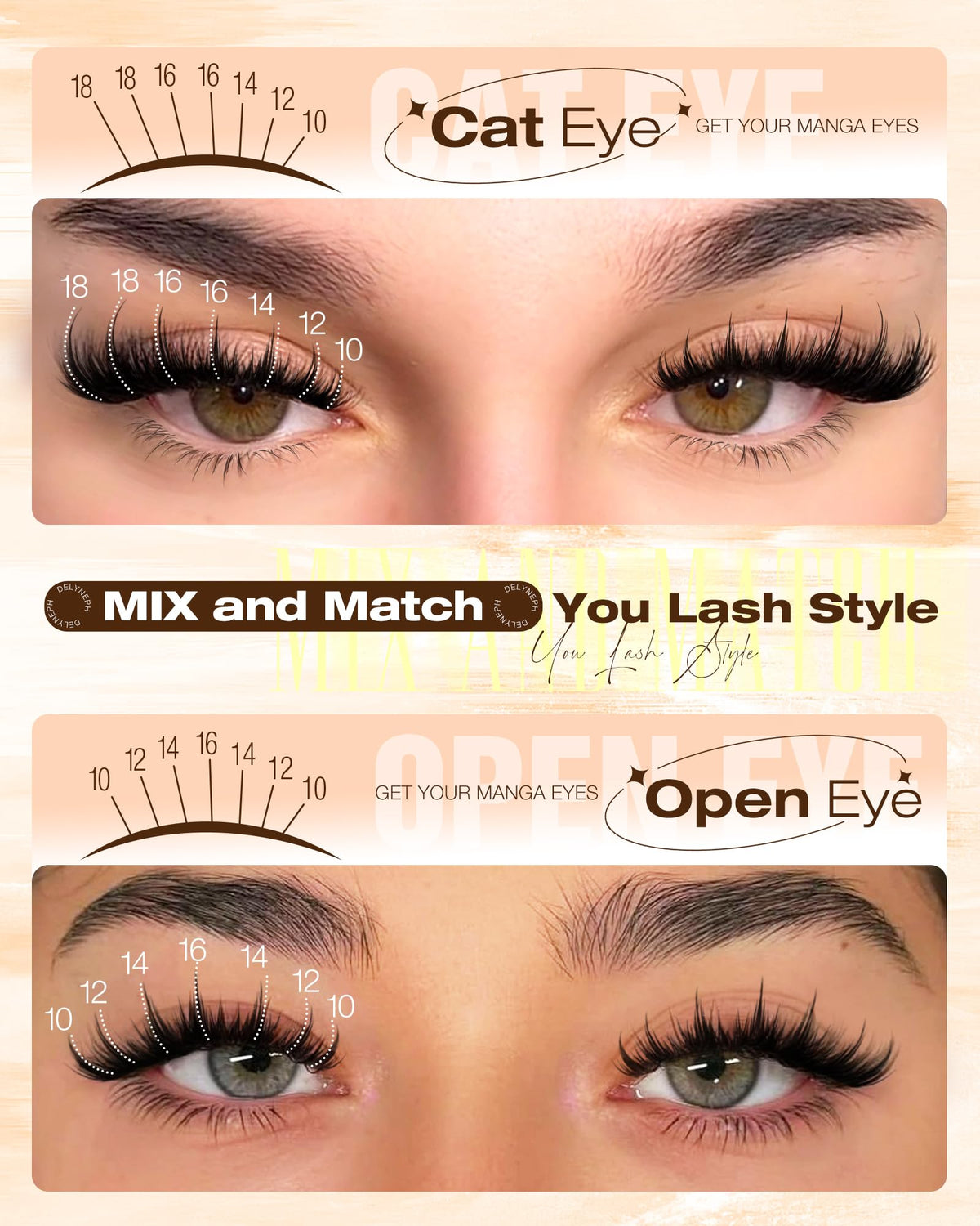 Delyneph clusters worn on model eye, showing wide-eyed anime-inspired impact
