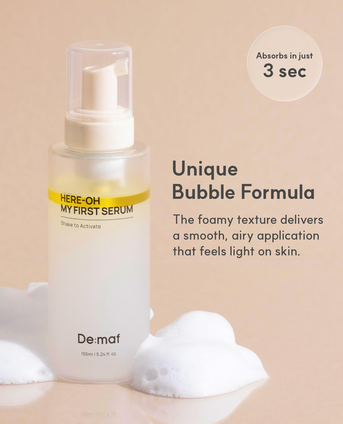 De:maf whipped-serum texture close-up demonstrating lightweight, fast-absorbing finish