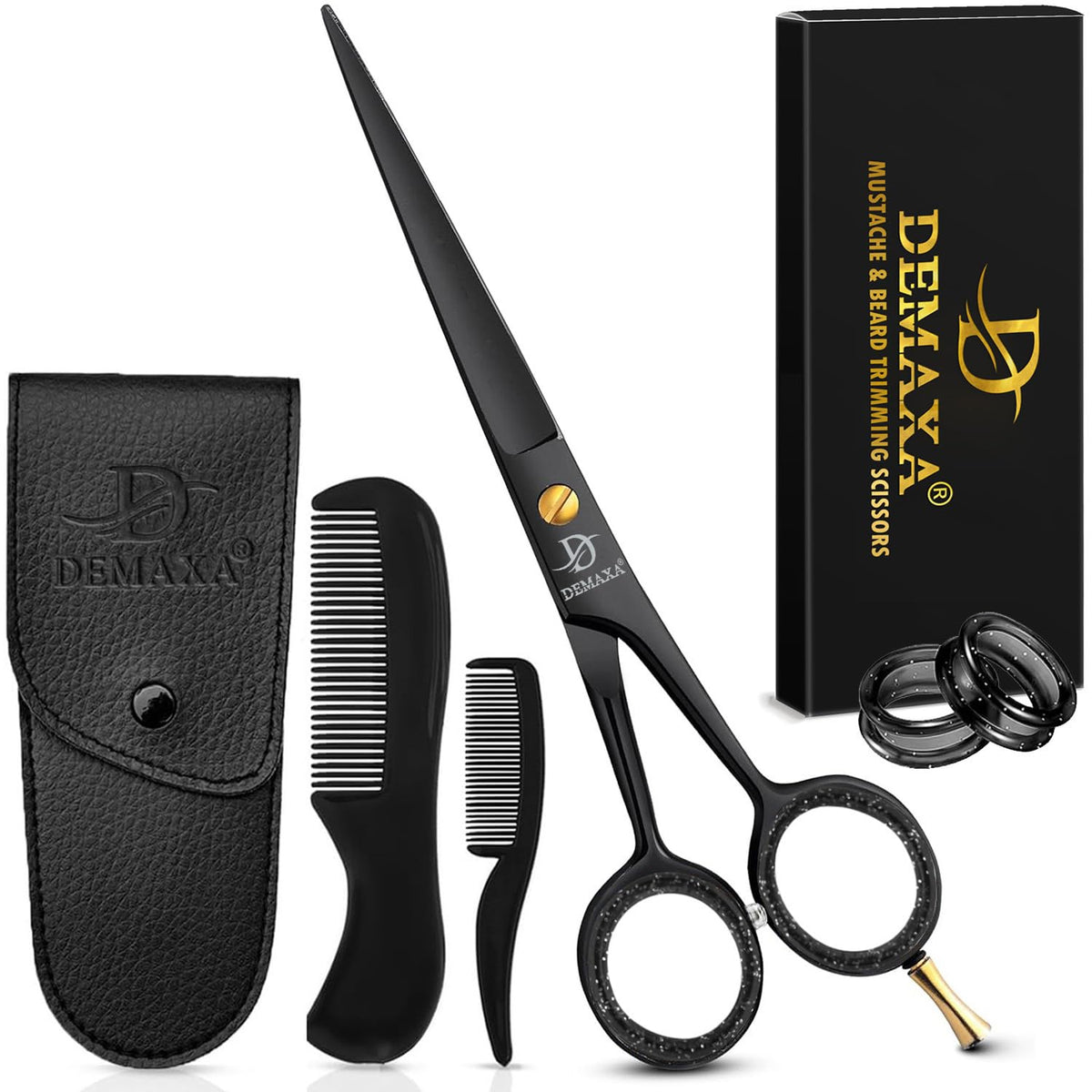 DEMAXA front view of scissors and combs showing full kit benefit