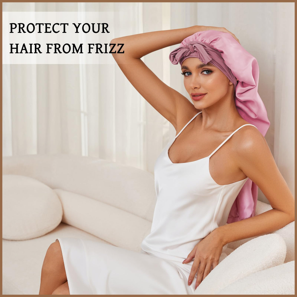 DEMAZALO adjustable drawstring detail secures bonnet all night