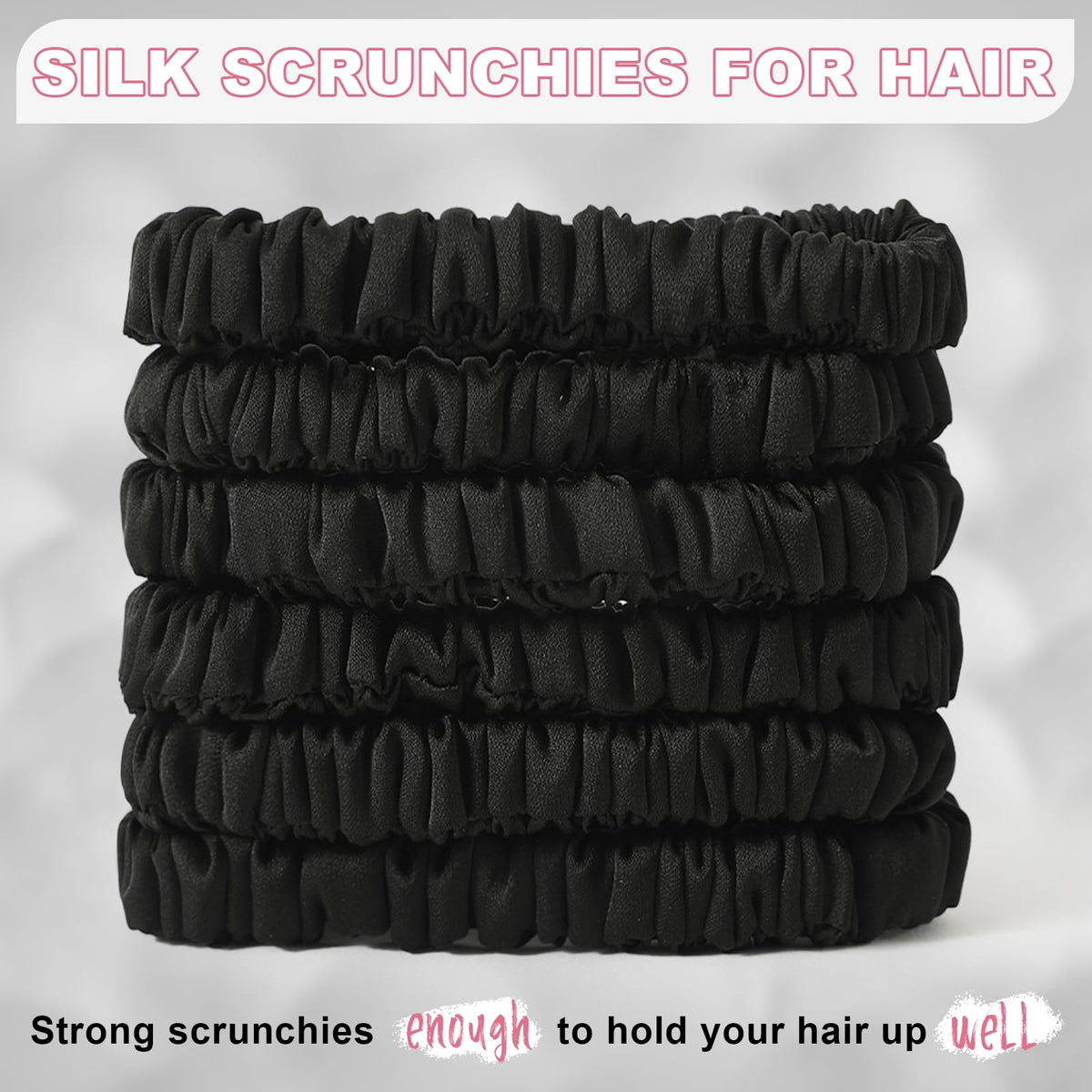 DEMAZALO scrunchie holding a ponytail demonstrating secure hold without creasing
