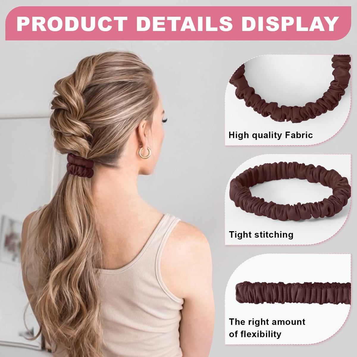 DEMAZALO scrunchie securing a high ponytail, comfortable secure hold