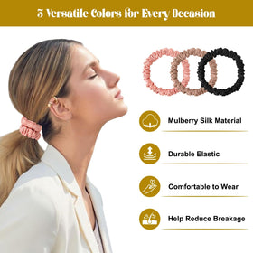 DEMAZALO silk scrunchie in a high ponytail demonstrating secure, gentle hold