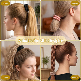 DEMAZALO scrunchie beside a hand showing scale and wearable slim profile