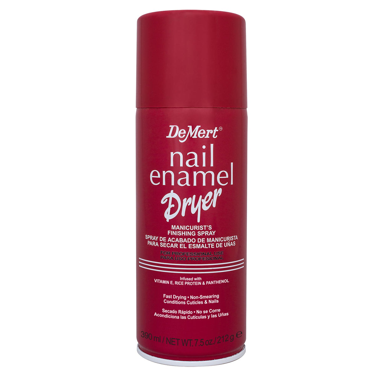 Demert finishing spray front can showing label and size, speeds drying