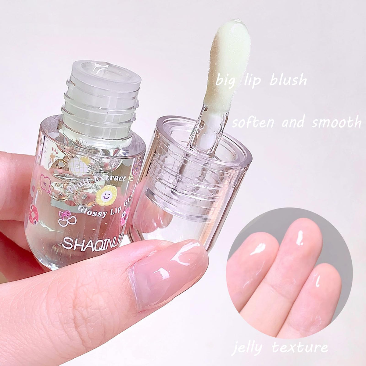 DENESTUP texture swipe on arm demonstrating jelly gloss sheen and hydrating look