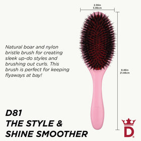 Close-up of Denman boar and nylon bristles highlighting texture and smooth-gloss benefit