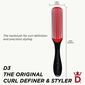 Close-up of Denman brush pins highlighting smooth nylon tips that reduce snagging