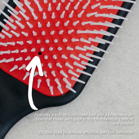 Denman used during blow-dry to speed drying and shape curls efficiently