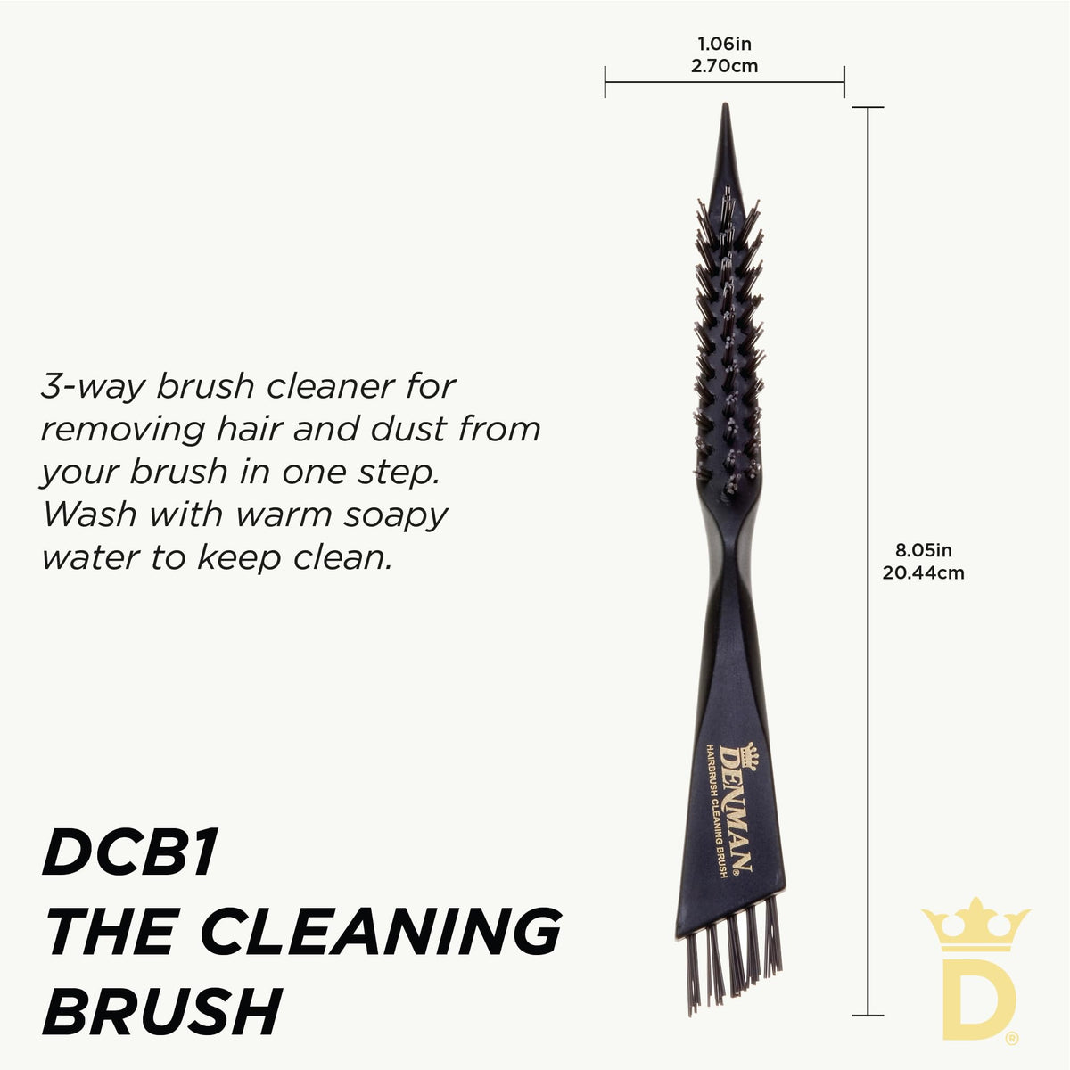 Denman DBC1 close-up of stiff bristles removing embedded hair efficiently