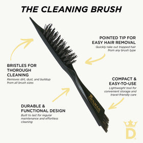 Denman DBC1 beside a comb to show compact size and portability benefits