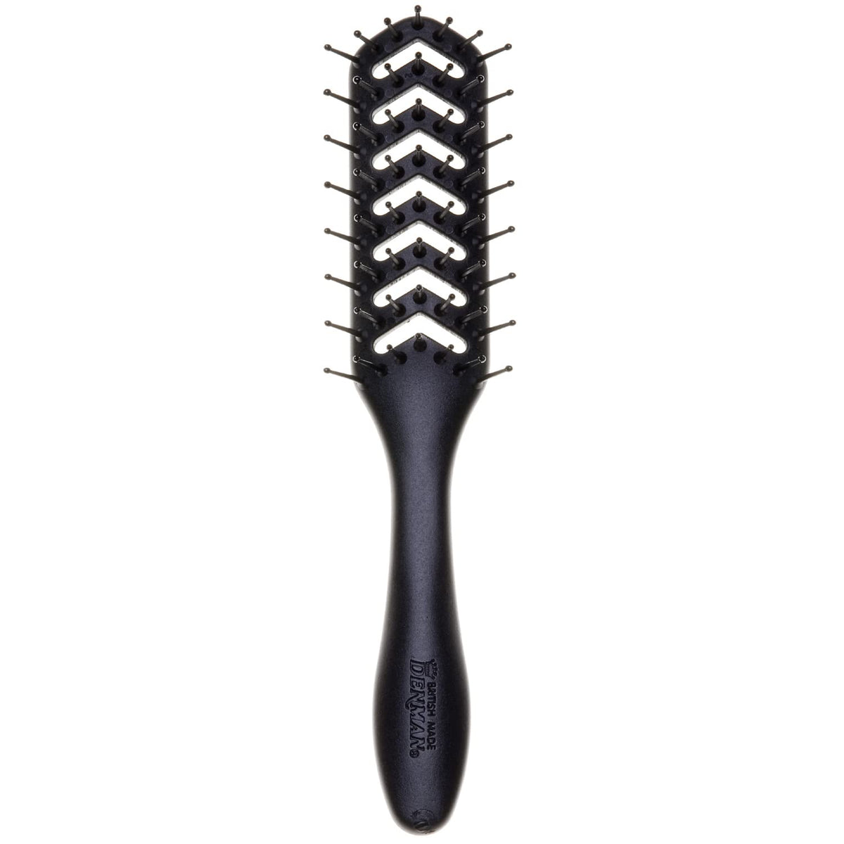 Denman brush front view showing vented design for faster drying and control