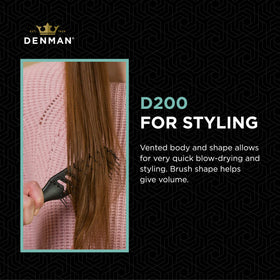 Denman brush in use during blow-dry to add root lift and reduce drying time