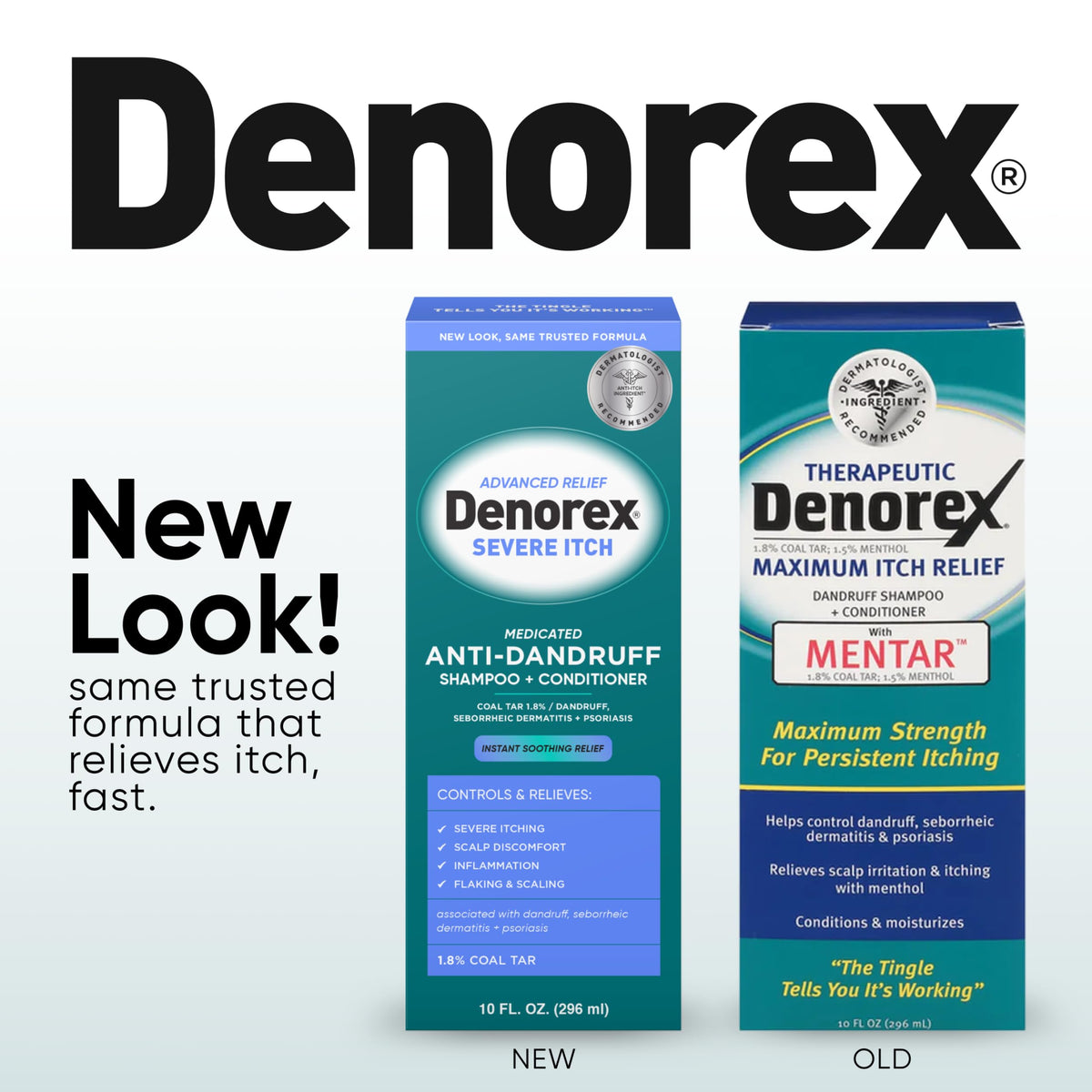 Denorex back label with directions and ingredient list for safety