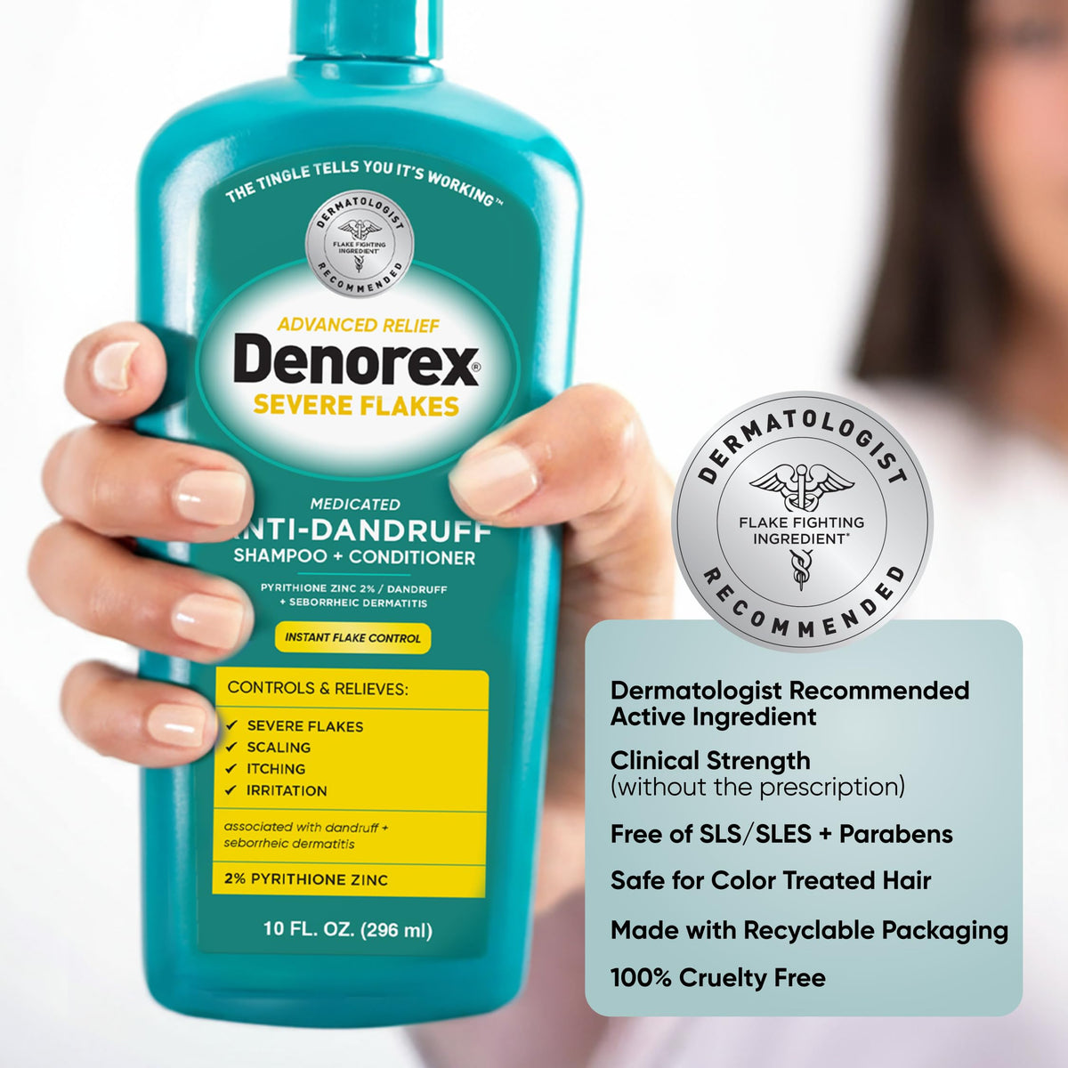 Tea tree oil and leaves with Denorex representing soothing ingredient