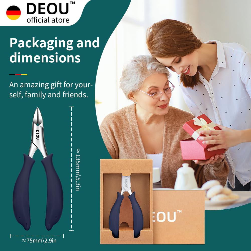 DEOU in-use cutting a thick toenail demonstrating effective leverage