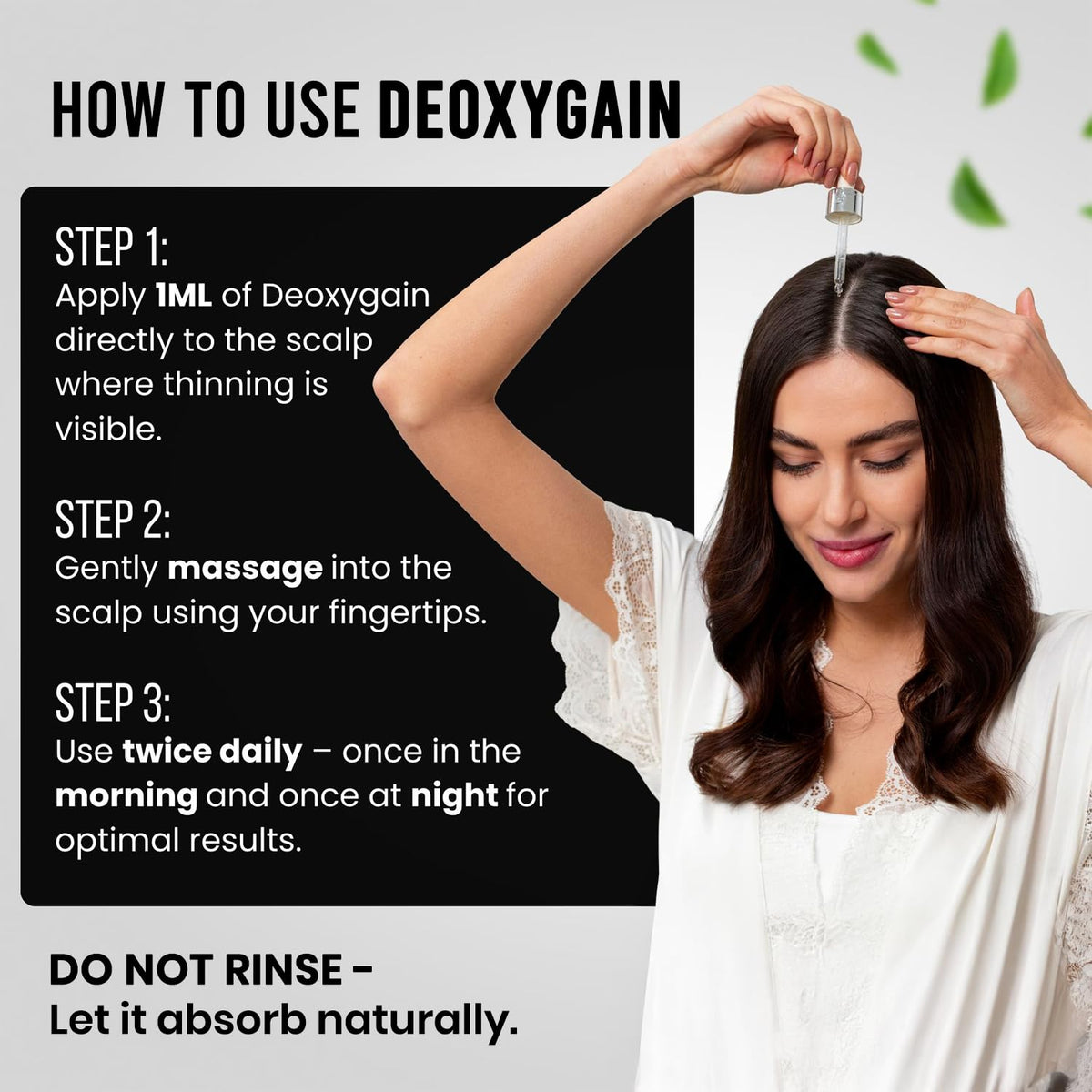 Deoxygain serum applied to scalp demonstrating targeted follicle coverage