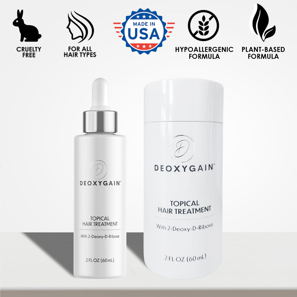 Deoxygain bottle held in hand for size and one-month supply perspective