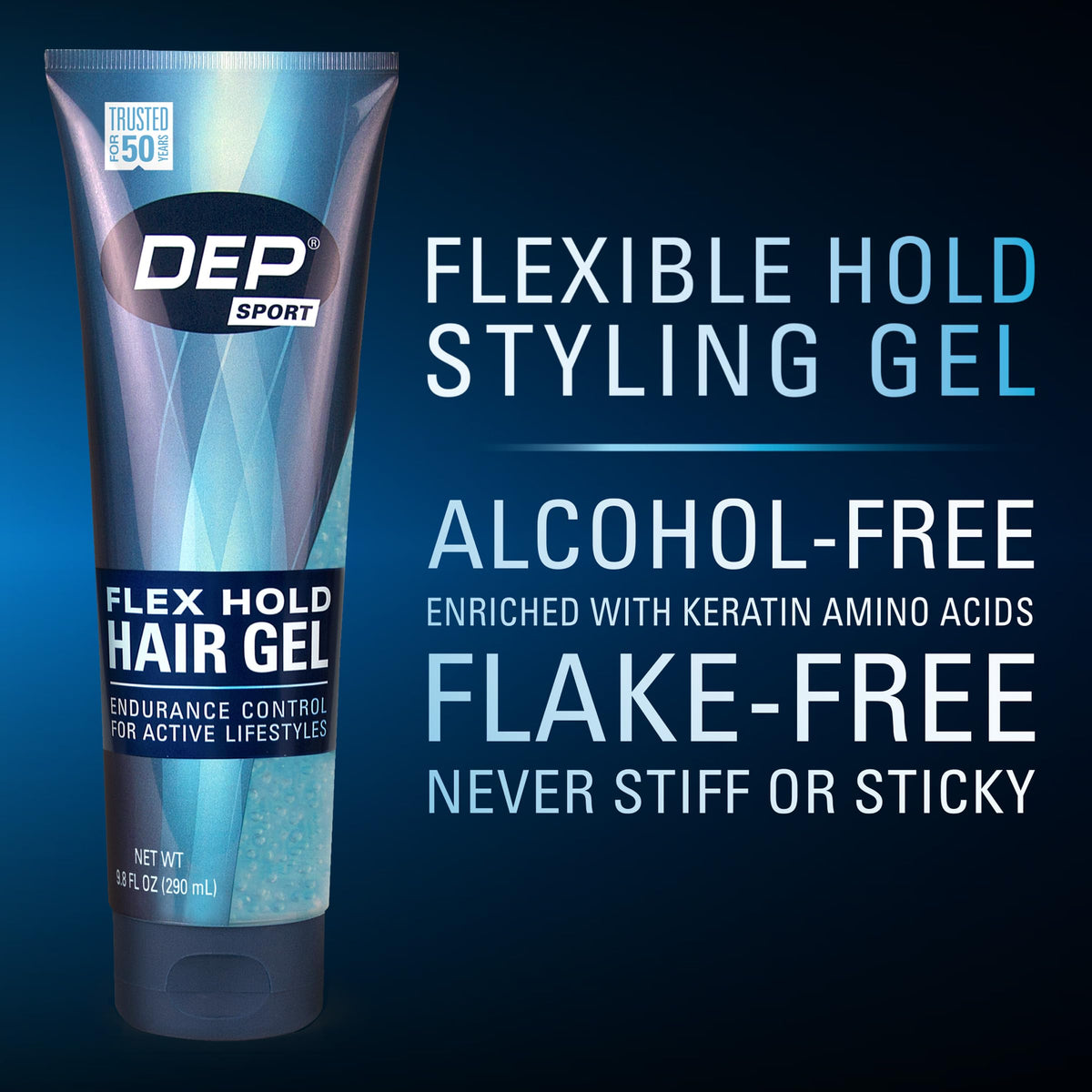 Man applying Dep gel for a slick-back style showing controlled, humidity-resistant finish