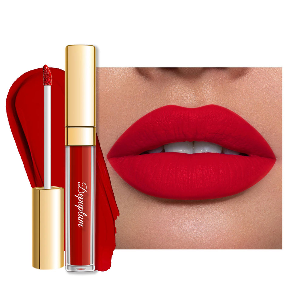 Depuplum DM29 Flamingo front tube showing bold red shade and sleek packaging benefits long wear