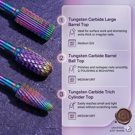 Depvko close-up of rainbow carbide bit cutting edge showing durability and fast removal benefit