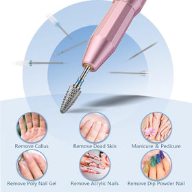 Depvko nail drill bits in use on a nail demonstrating controlled material removal
