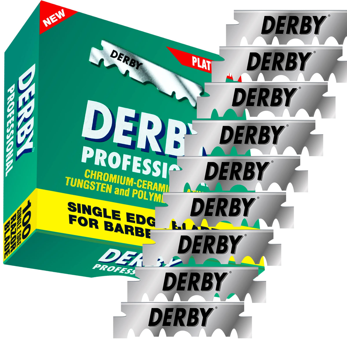 Derby blade closeup displaying uniform finish for consistent shaves