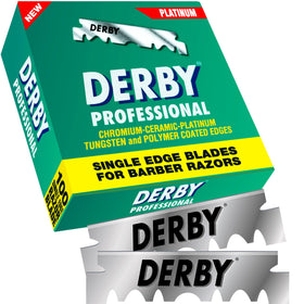 Derby blade in shavette demonstrating secure fit and professional use