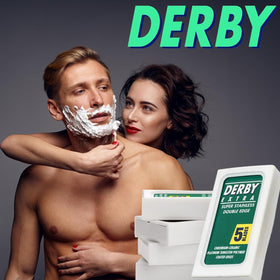 Derby extra blade close-up on edge highlighting stainless steel sharpness and longevity