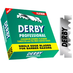 Derby lifestyle shaving set with blades complementing a barber station