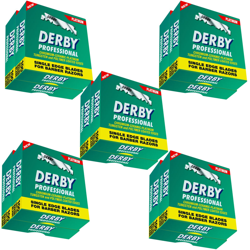 Derby packaging front showing 1000 blades and clear quantity benefit