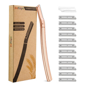 derloyo front packaging showing rose gold razor and 12 blades, convenient kit